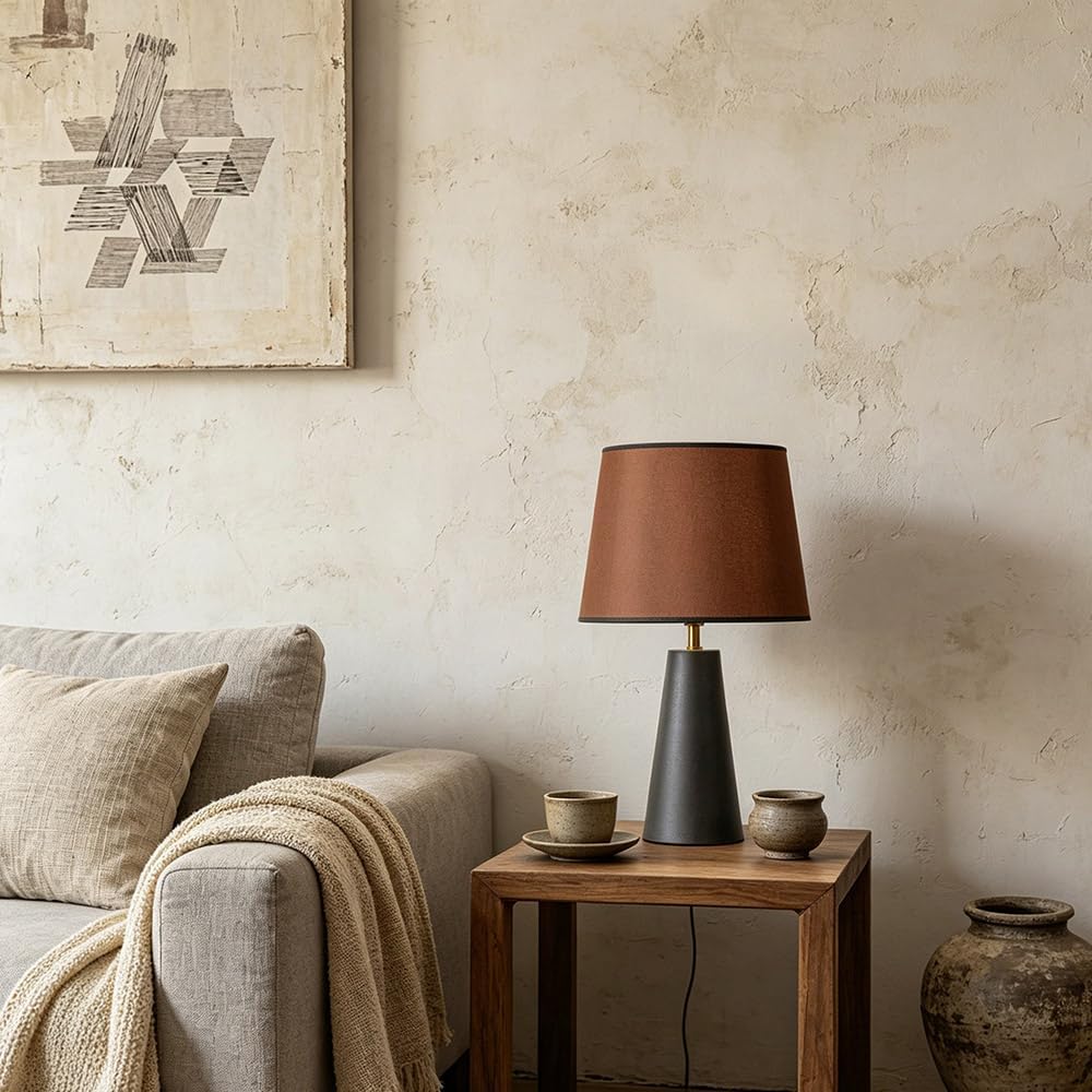 Serello Modern Bedside Table Lamp – Linen Shade, Black Metal Base
