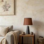 Serello Modern Bedside Table Lamp – Linen Shade, Black Metal Base