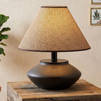 Serello Farmhouse Ceramic Table Lamp – Black Base, Linen Shade