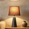 Serello Modern Bedside Table Lamp – Linen Shade, Black Metal Base