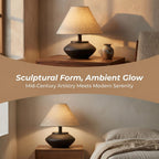 Serello Farmhouse Ceramic Table Lamp – Black Base, Linen Shade