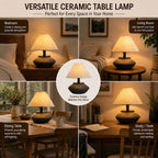 Serello Farmhouse Ceramic Table Lamp – Black Base, Linen Shade