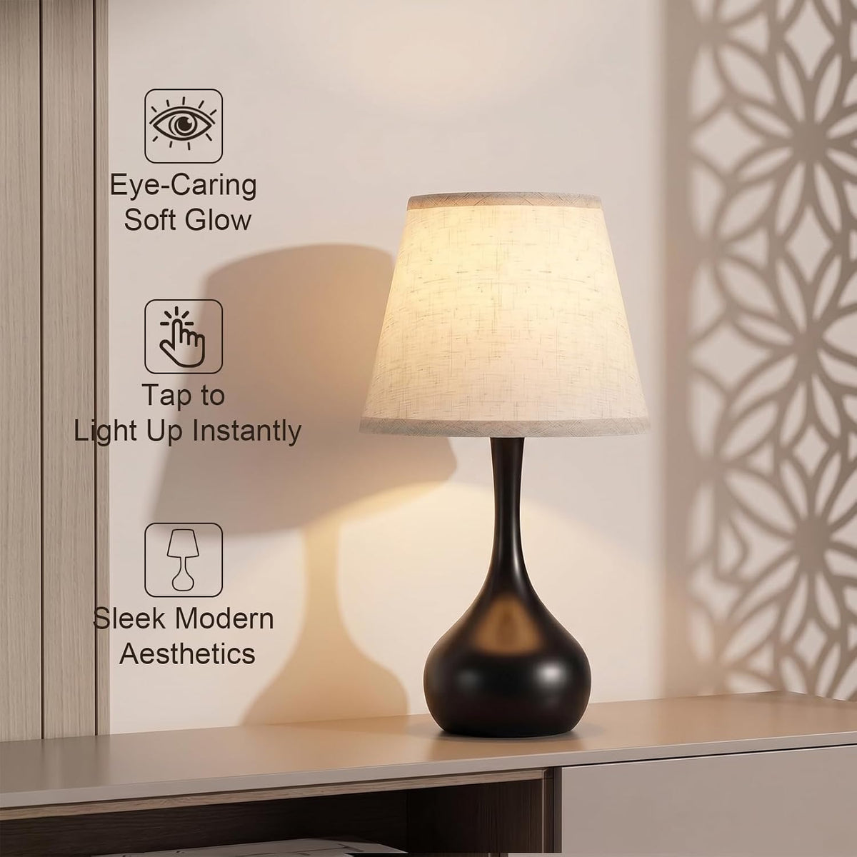 Serello Touch Bedside Table Lamp – 3-Way Dimmable with Fabric Shade