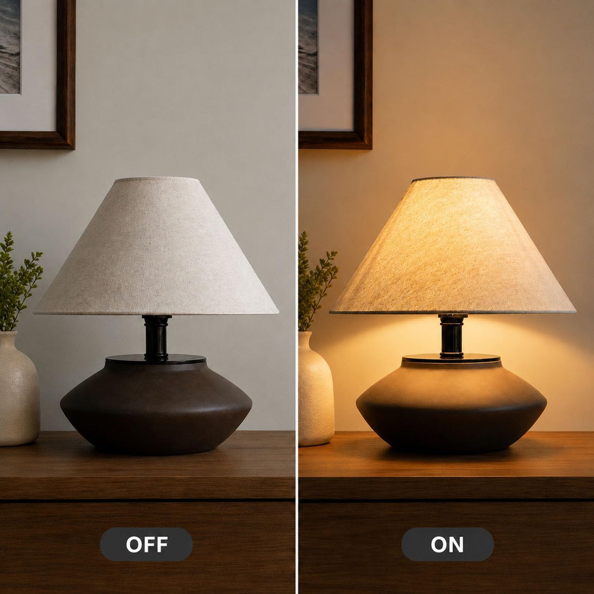 Serello Farmhouse Ceramic Table Lamp – Black Base, Linen Shade