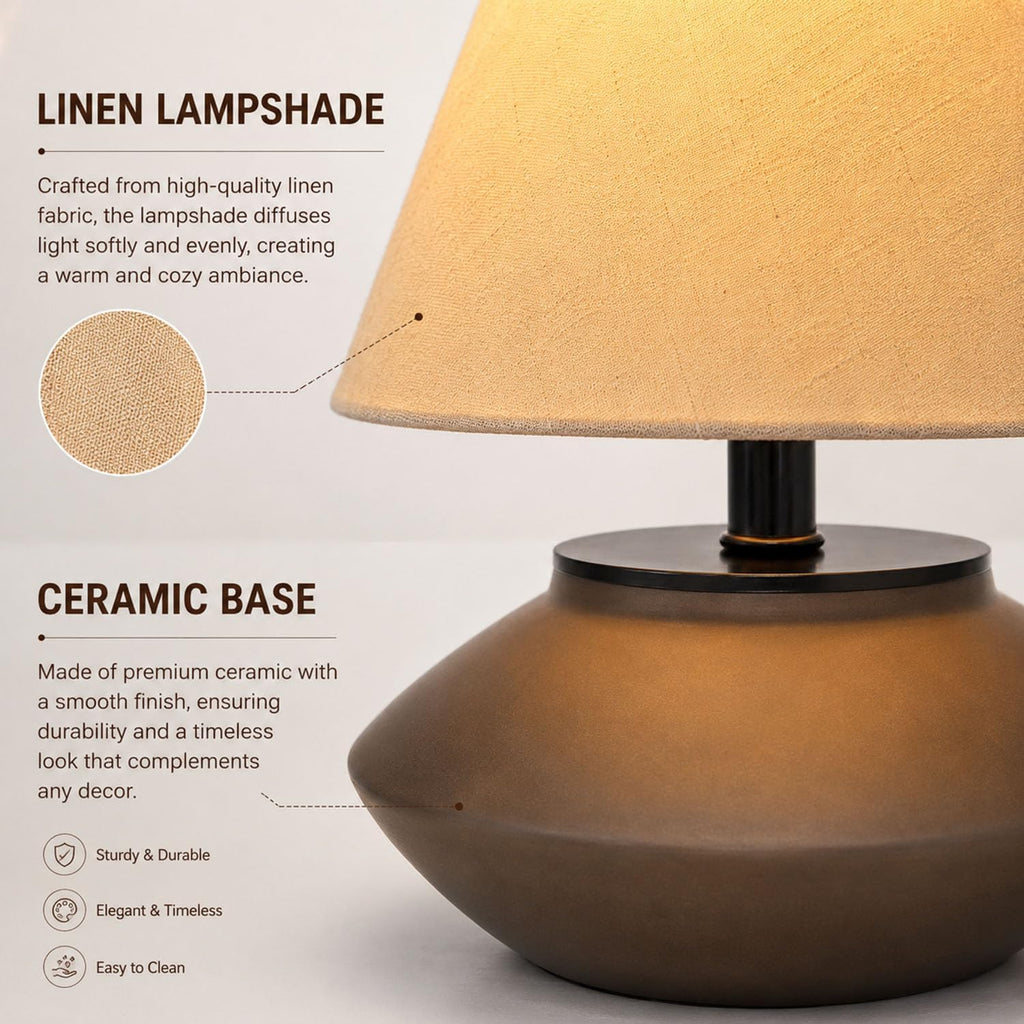 Serello Farmhouse Ceramic Table Lamp – Black Base, Linen Shade