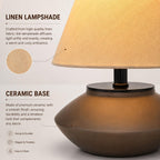 Serello Farmhouse Ceramic Table Lamp – Black Base, Linen Shade