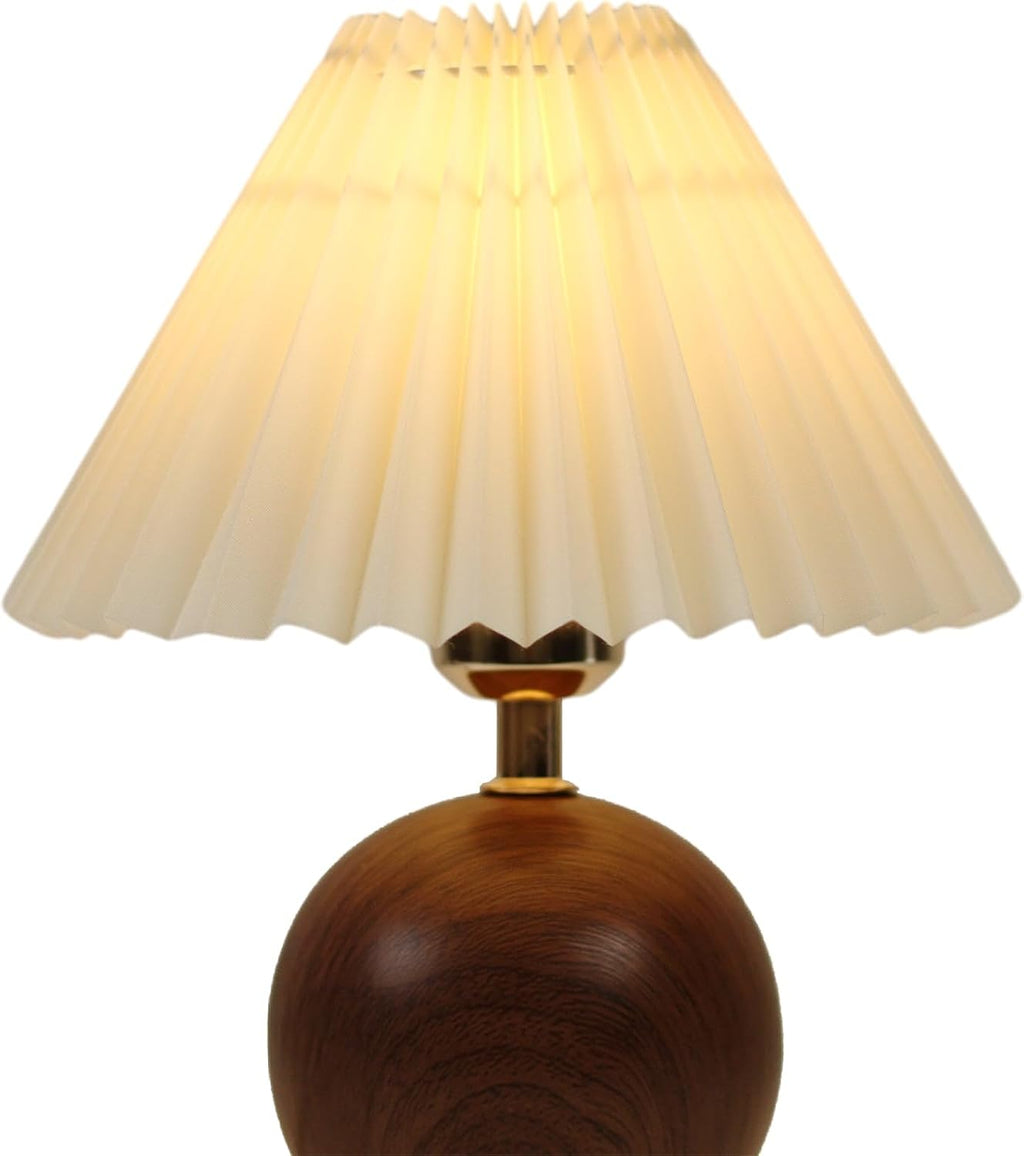 Serello Ceramic Globe Table Lamp – Walnut Base, Beige Shade