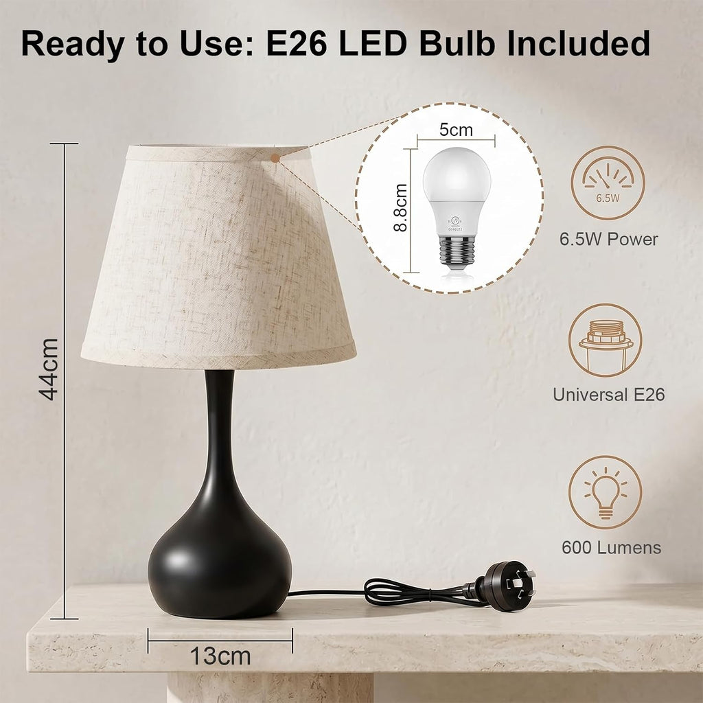 Serello Touch Bedside Table Lamp – 3-Way Dimmable with Fabric Shade