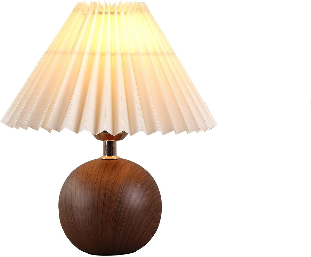 Serello Ceramic Globe Table Lamp – Walnut Base, Beige Shade