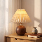 Serello Ceramic Globe Table Lamp – Walnut Base, Beige Shade