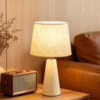 Serello Modern Bedside Table Lamp – Linen Shade, Black Metal Base