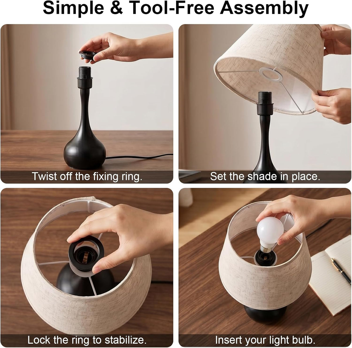 Serello Touch Bedside Table Lamp – 3-Way Dimmable with Fabric Shade