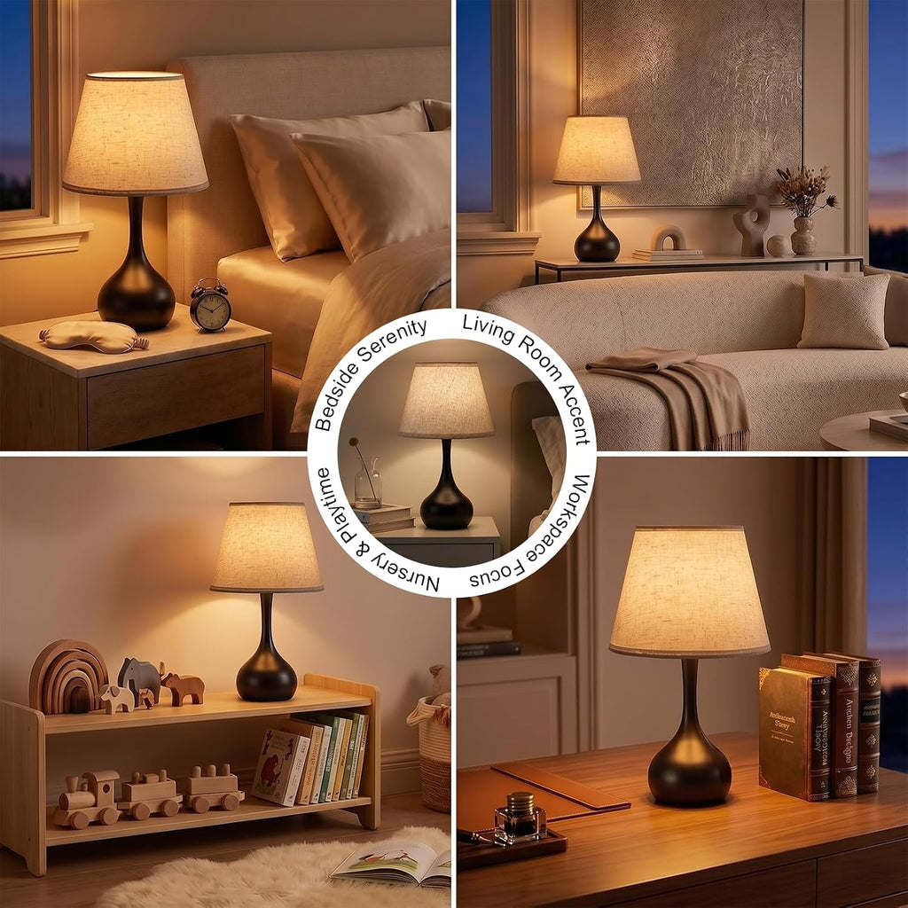 Serello Touch Bedside Table Lamp – 3-Way Dimmable with Fabric Shade