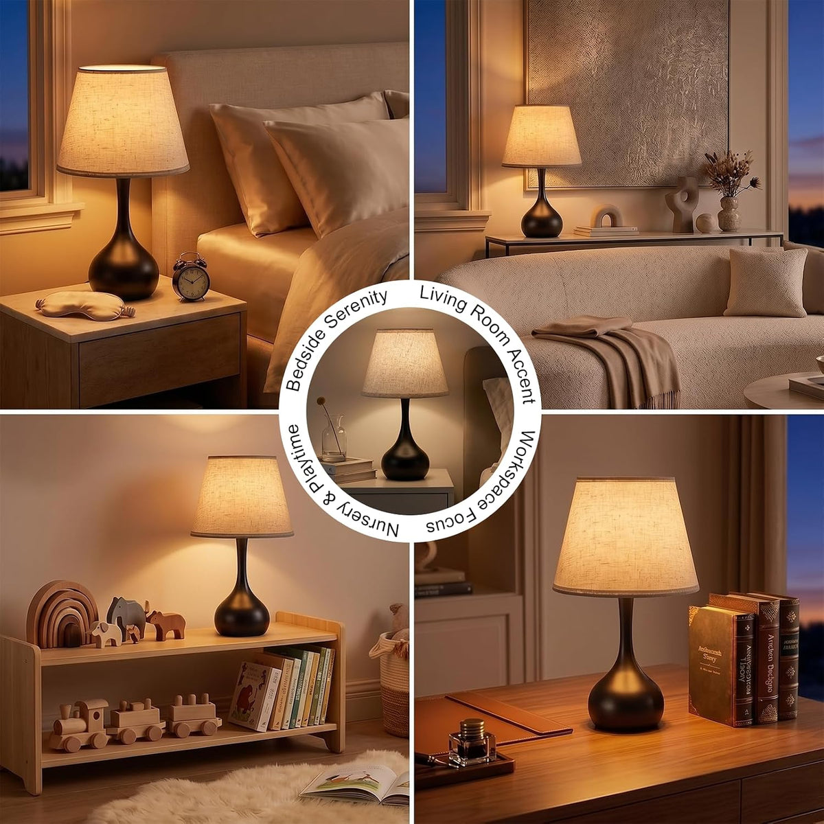Serello Touch Bedside Table Lamp – 3-Way Dimmable with Fabric Shade