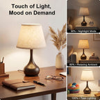 Serello Touch Bedside Table Lamp – 3-Way Dimmable with Fabric Shade